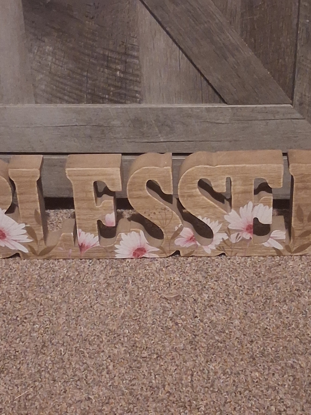 Rustic Pink Floral 'Blessed' Wooden Word Sign by